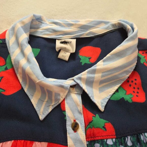 Plus 2X Maeve x Anthropologie Paz contrast button down shirt blouse red blue - Picture 5 of 12